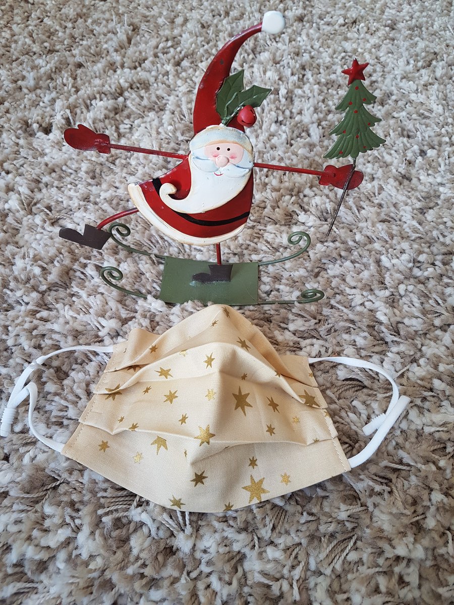 Adult festive face covering – Gold Multi Star Print