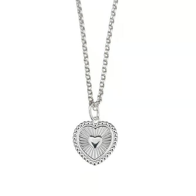 Sterling Silver Pendant Necklace Heart Rays Charm Necklace 