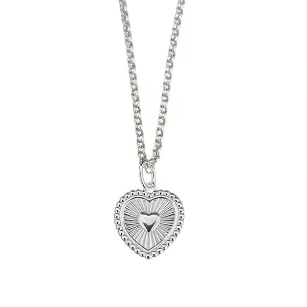 Sterling Silver Pendant Necklace Heart Rays Charm Necklace 