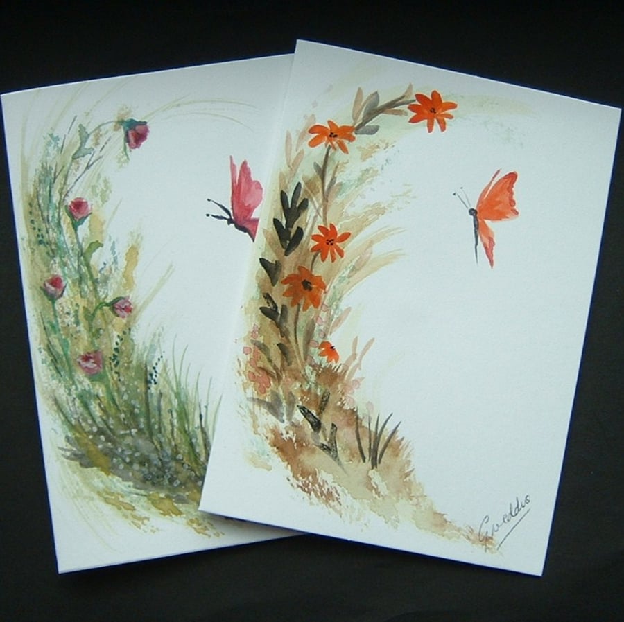 TWO Original A6 Hand painted floral greetings cards 70