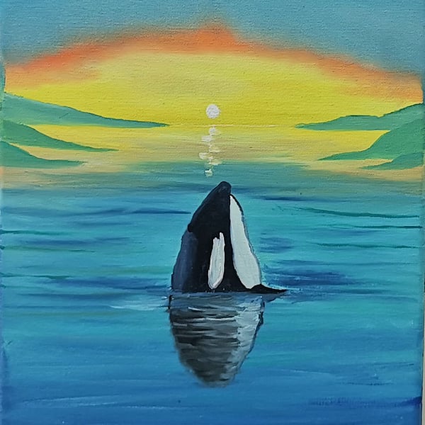 Original Painting, Orca at Sunrise, Wall art, home decor,