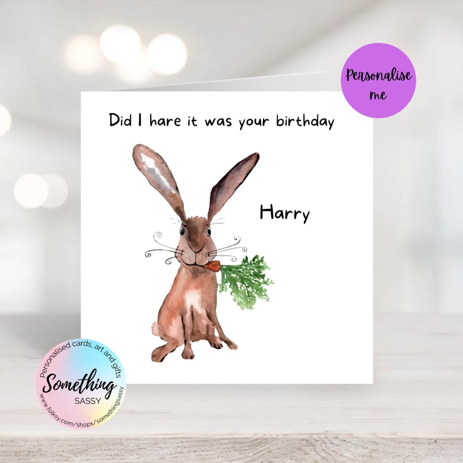 Hare Personalised  Watercolour print greetings card