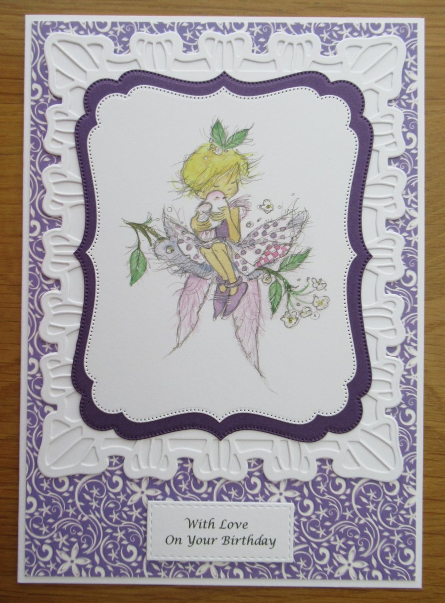Fairy on a Branch With a Bird - A5 Birthday Card