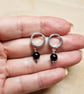 Black obsidian huggie hoop earrings. Sterling silver. Reiki jewelry uk