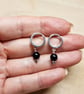Black onyx huggie hoop earrings. Reiki jewelry uk. December birthstone - Image 1