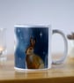 Moon gazing Hare Mug, Hand illustrated coffee cup, Pagan mug