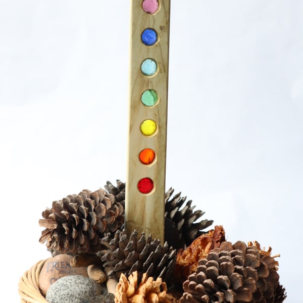 Decorative garden stake, wood and glass