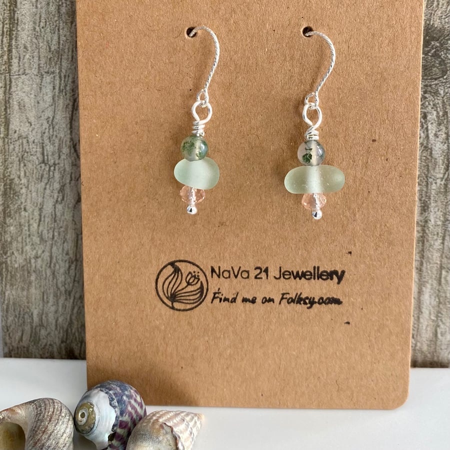 SOLD—Pale green Seaglass earrings - REF: PGS E 011021