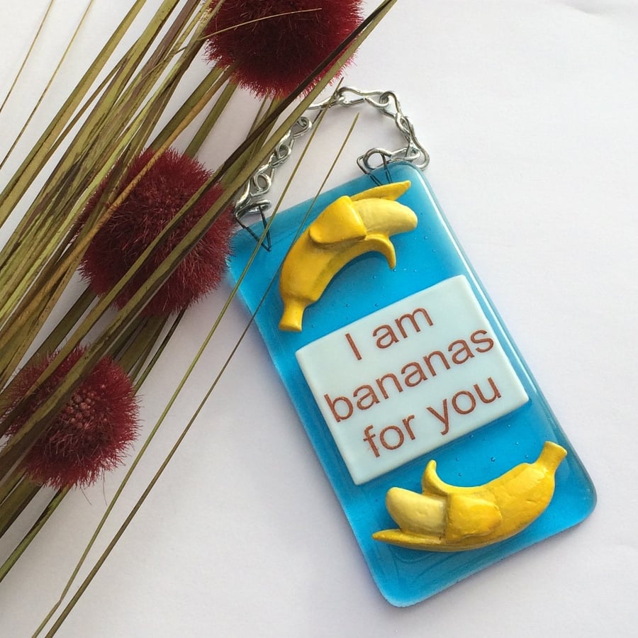 Handmade Fused Glass Bananas For You Hanging Picture Decoartion - Suncatcher
