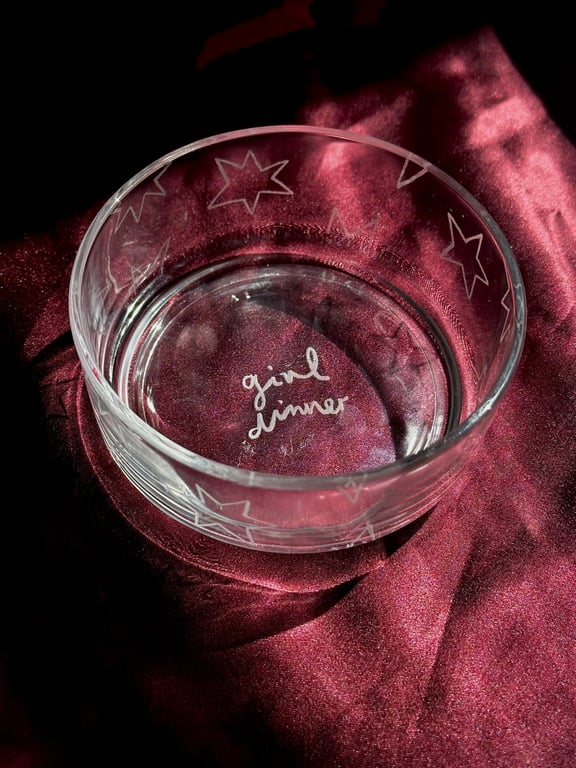 Etched Glass Dish- Girl Dinner