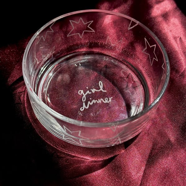 Etched Glass Dish- Girl Dinner