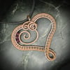 February Copper Heart Birthstone Pendant - Amethyst Swarovski Crystal Beads