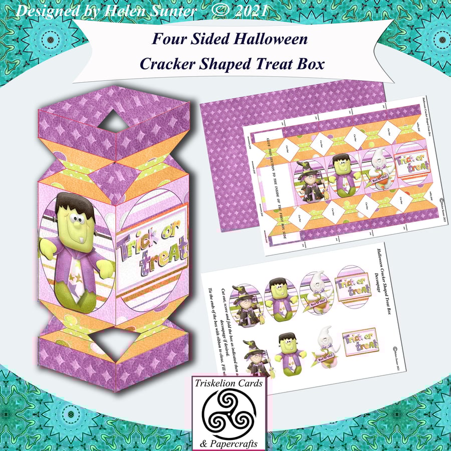 Printable Four Sided Cracker Shaped Halloween Treat Box