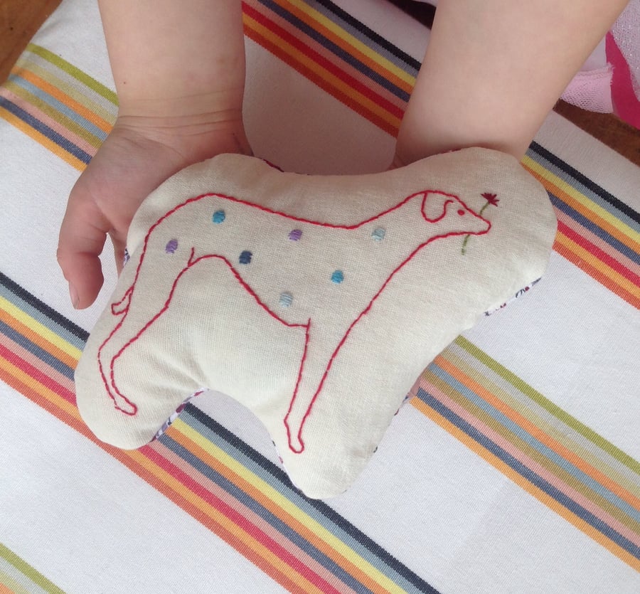 Dog Hand Embroidered Plush Lavender Mini Cushion