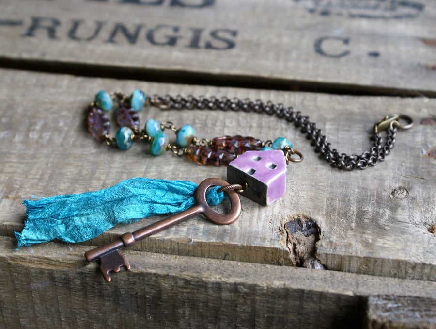 Vibrant Ceramic House Necklace