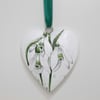 Snowdrops wooden hanging heart decoration, floral gift for her 