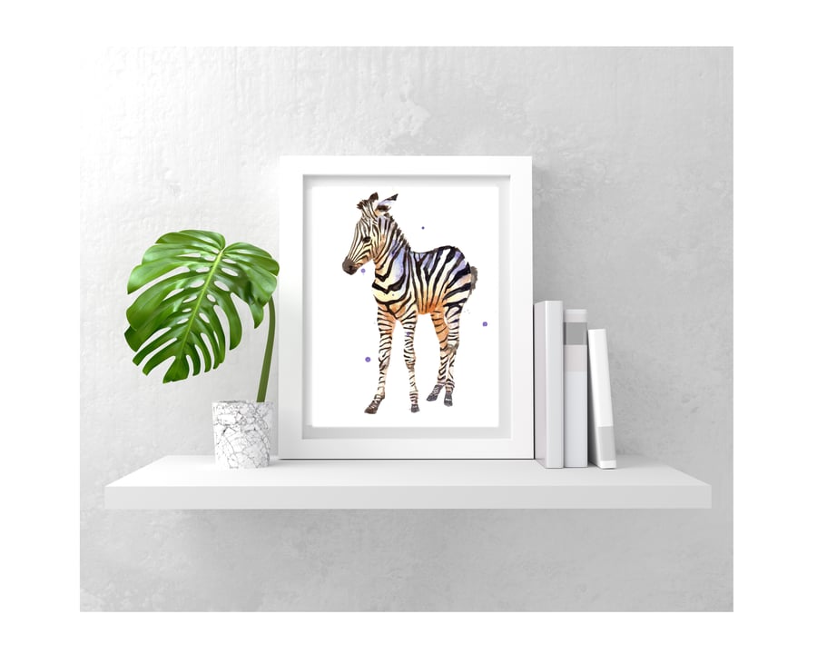 Baby Zebra Print - watercolour 8x10 inch print