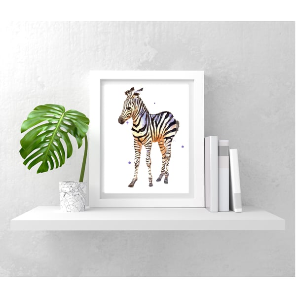 Baby Zebra Print - watercolour 8x10 inch print
