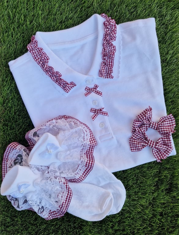 Sophia's Personalised Handmade 4-Piece School Sets -Burgundy & White