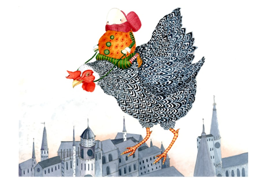 Flying Chicken Print A4 Giclee Chicken art