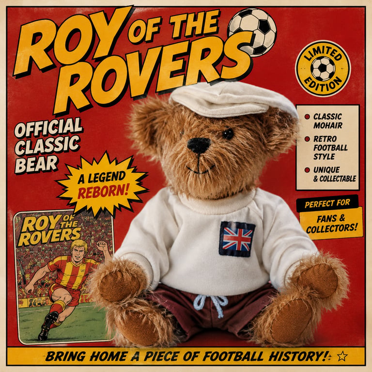 Roy of the Rovers Handsewn Mohair Football Memorillia Teddy Bear