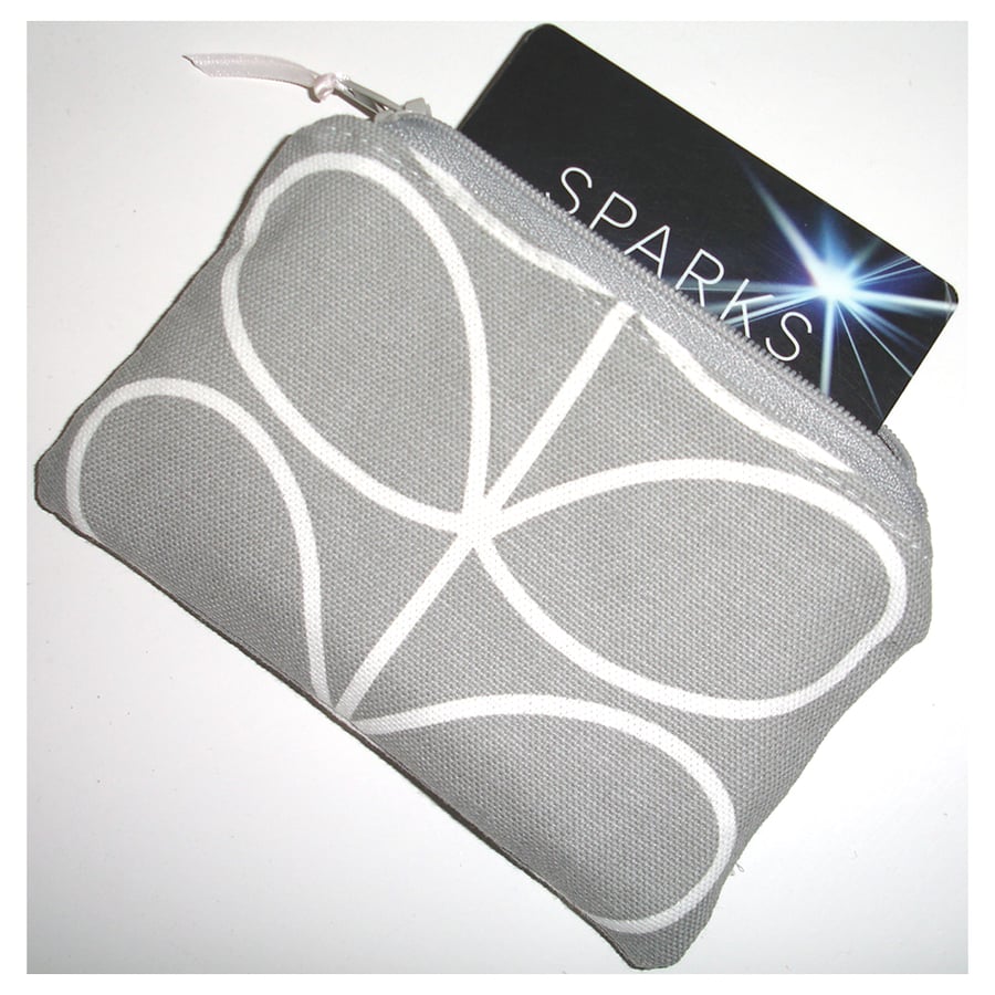Silver Grey Coin Purse With Zip Credit Card Holder Zipped