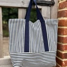 Perfectly Imperfect - large striped market tote with bright pink lining