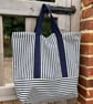 Perfectly Imperfect - large striped market tote with bright pink lining