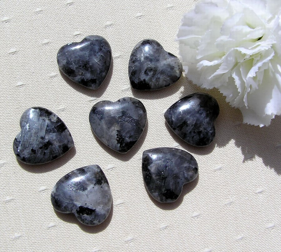 6 Black Labradorite Solid Gemstone Polished Hearts - 20mm - Chakra Crafting