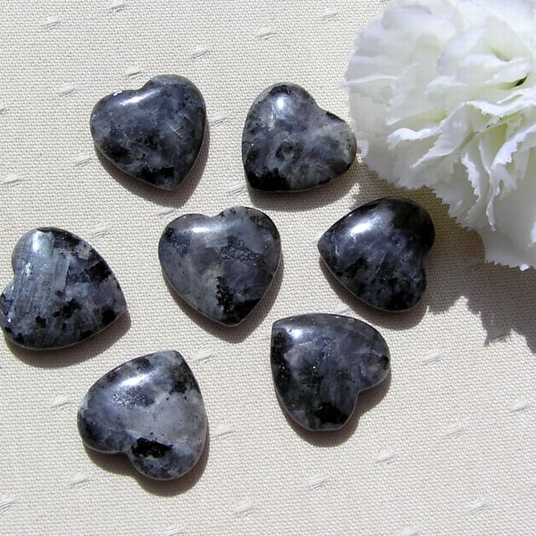 6 Black Labradorite Solid Gemstone Polished Hearts - 20mm - Chakra Crafting