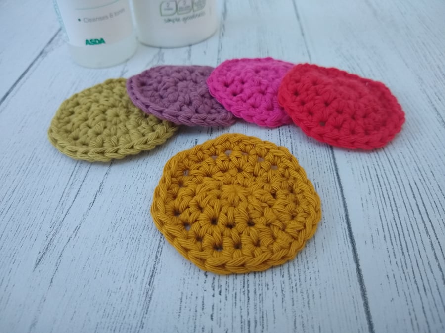 Set of 10 Small Rainbow Cotton pads, Make-up Removers, Reusable Face Scrubbie