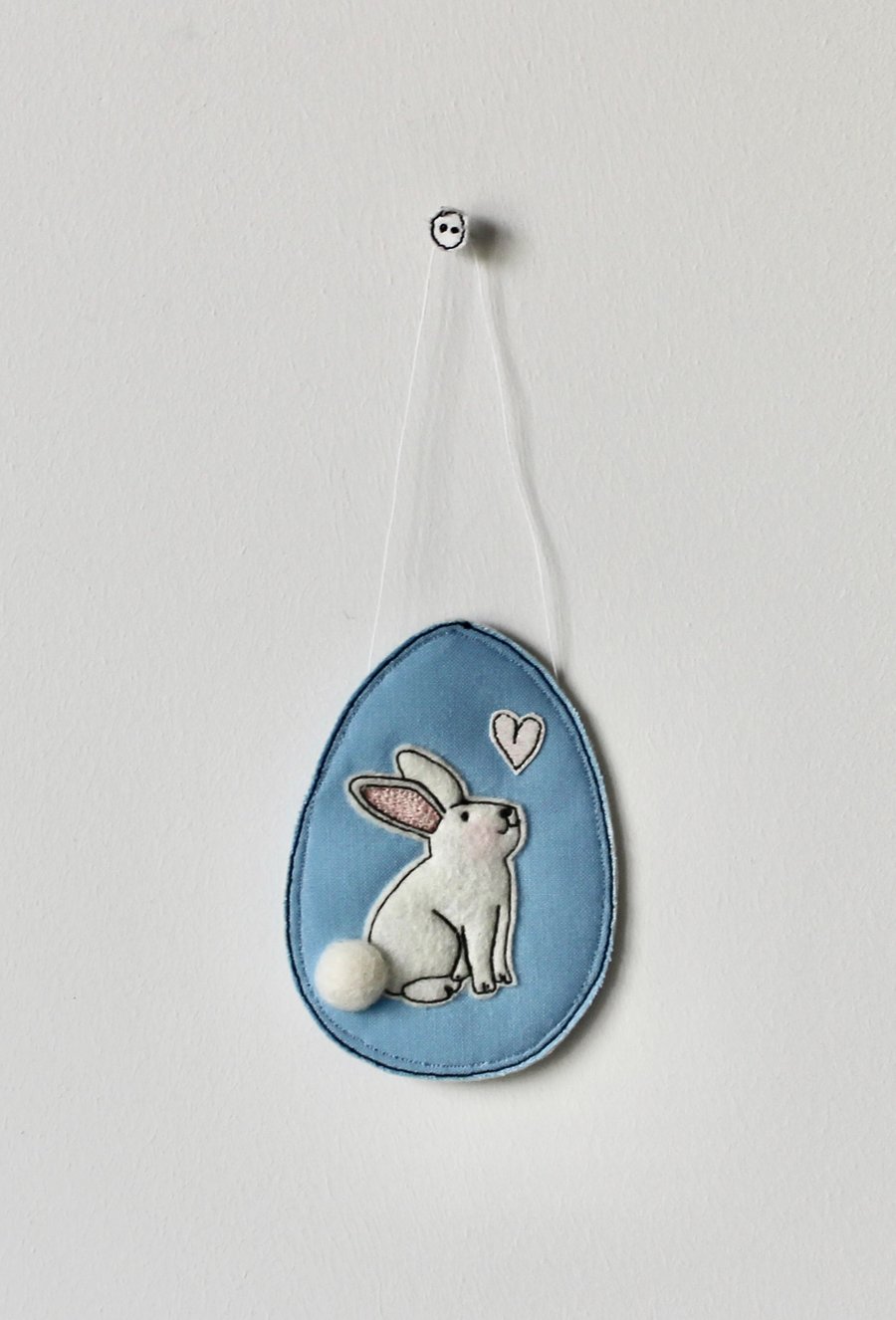 'Bunny on a Darker Blue Egg 12' - Hanging Decoration
