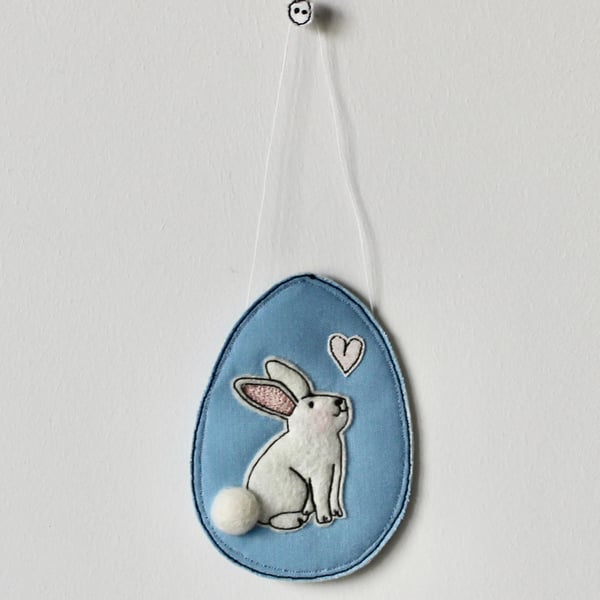 'Bunny on a Mid Blue Egg 11' - Hanging Decoration