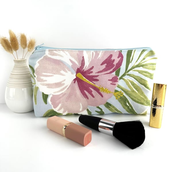 Tropical Make up Bag with Hibiscus Flower