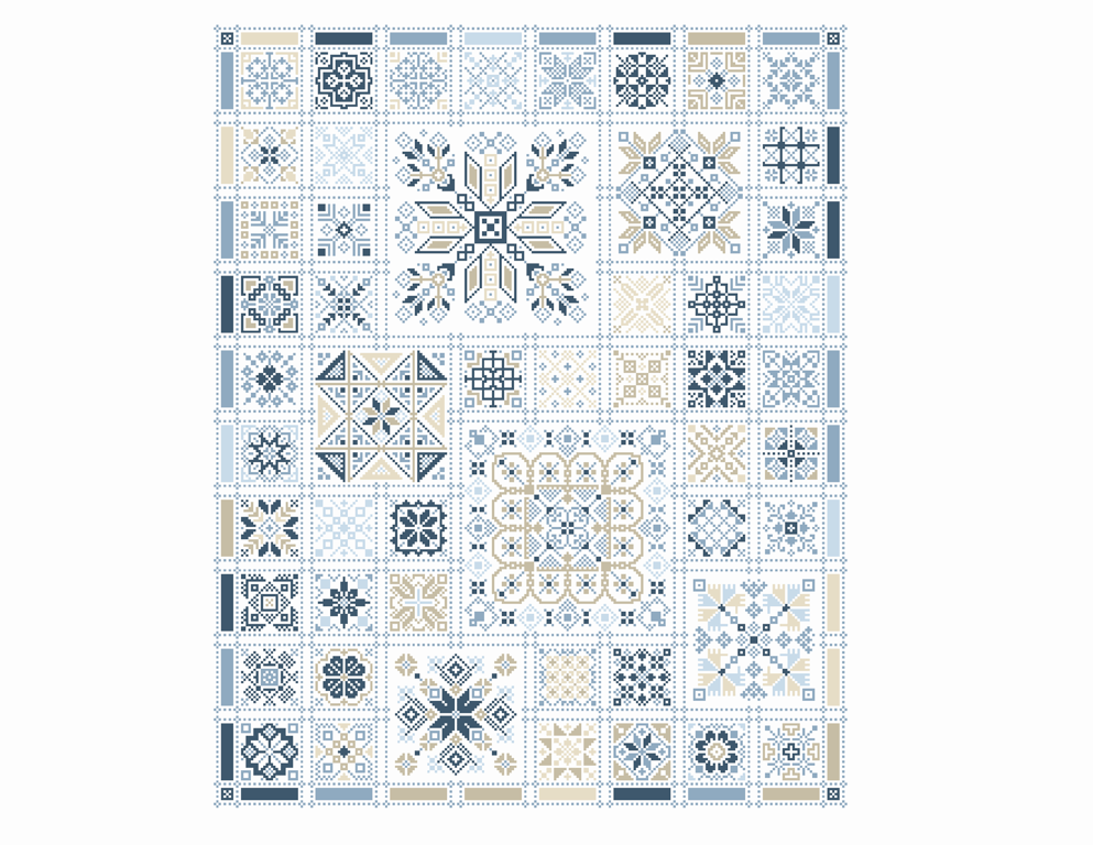 323 - Quaker Ackworth Medalion Winter Snowflake Sampler Folk Art cross stitch