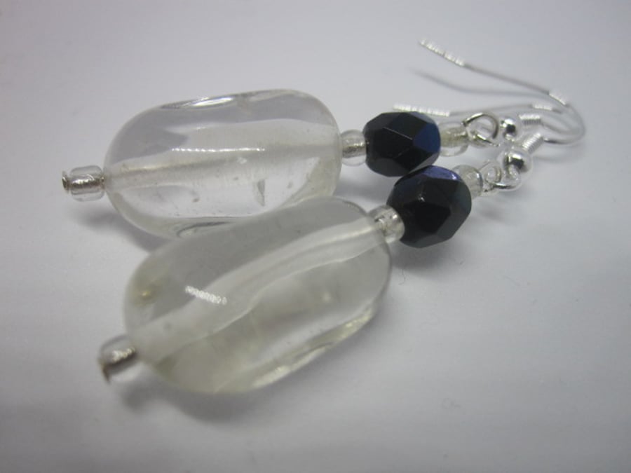 Smokey Quartz & Czech Fire Polished Glass Earrings.