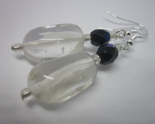 Smokey Quartz & Czech Fire Polished Glass Earrings.