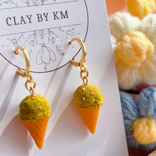 Mini pistachio ice cream earrings, fun summer jewellery for her