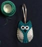 Silver and Teal Christmas Owl Felt Ornament  - Image 4