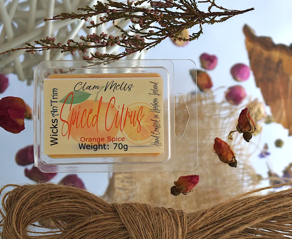 Spiced Citrus Hand Crafted Long Lasting Soy Wax Melt Clam Melts
