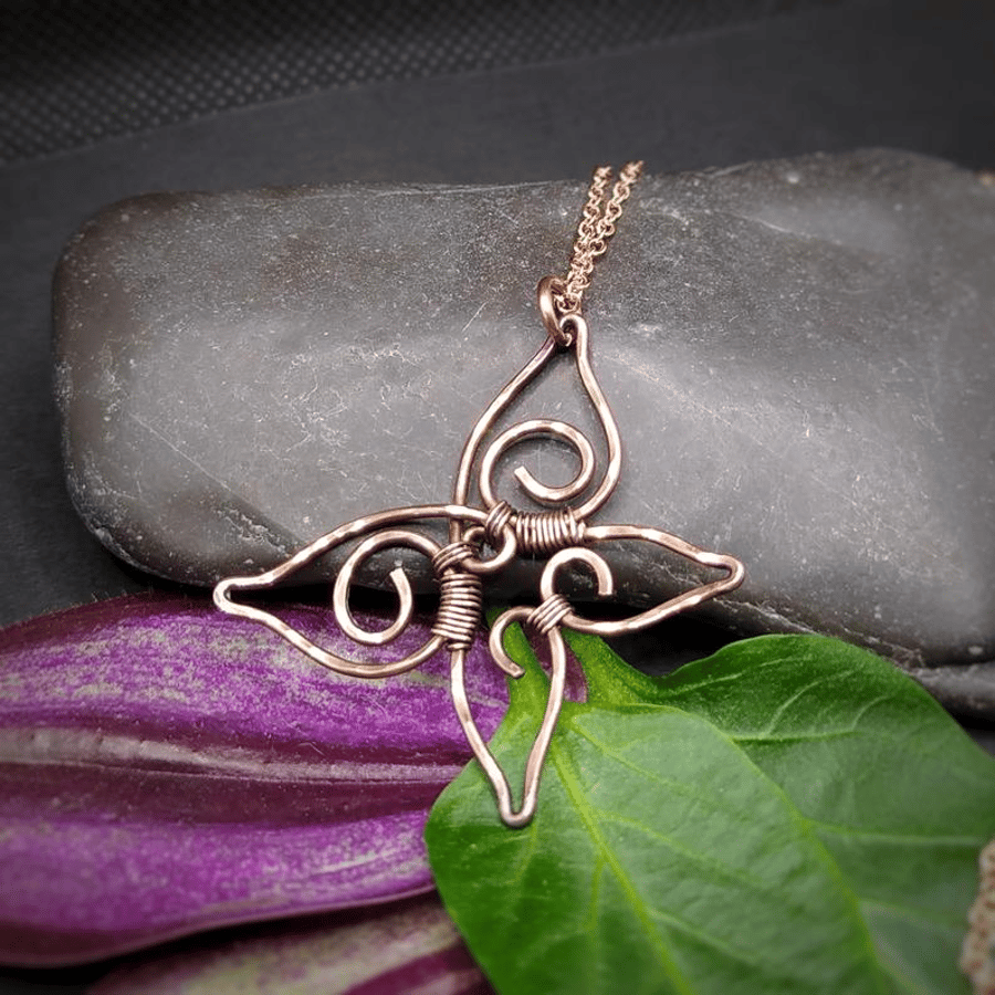 Butterfly Pendant Necklace in Wire Wrapped Oxidised Copper
