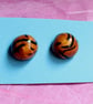  Ear Studs,Handmade Polymer Clay Earrings - Golden Tiger ! - Image 2