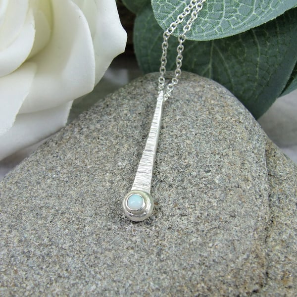 Dainty Opal Necklace. Sterling Silver Teardrop Pendant