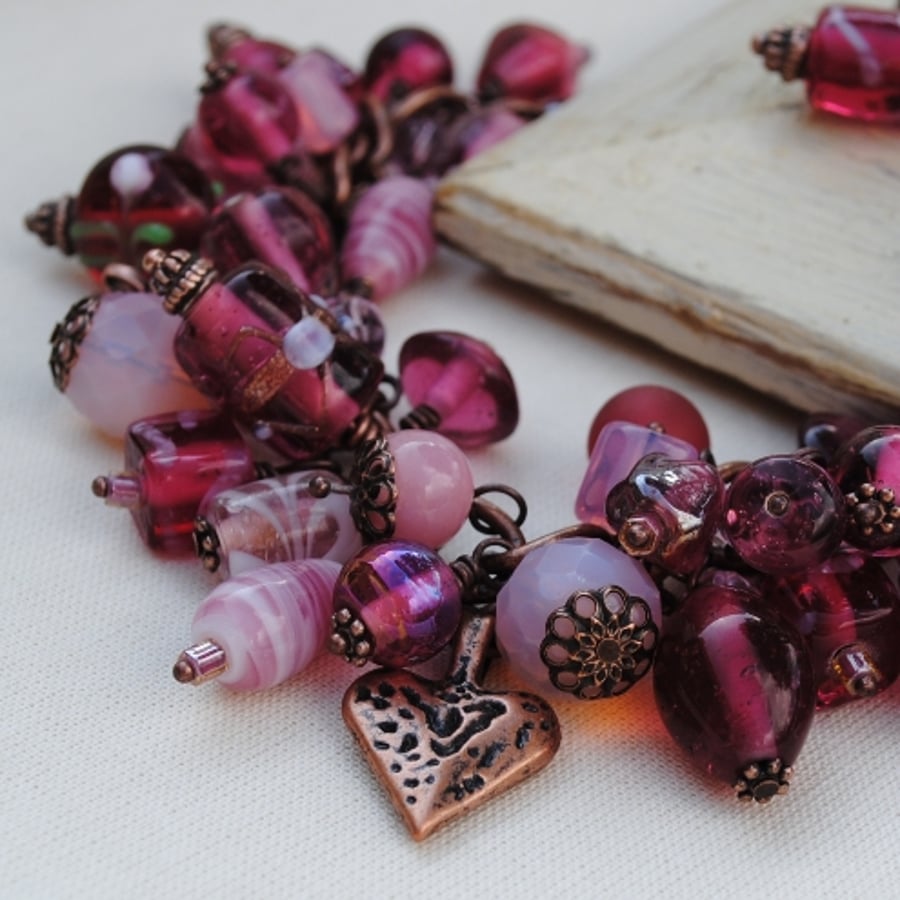 Sale-Pink Copper Charm Bracelet