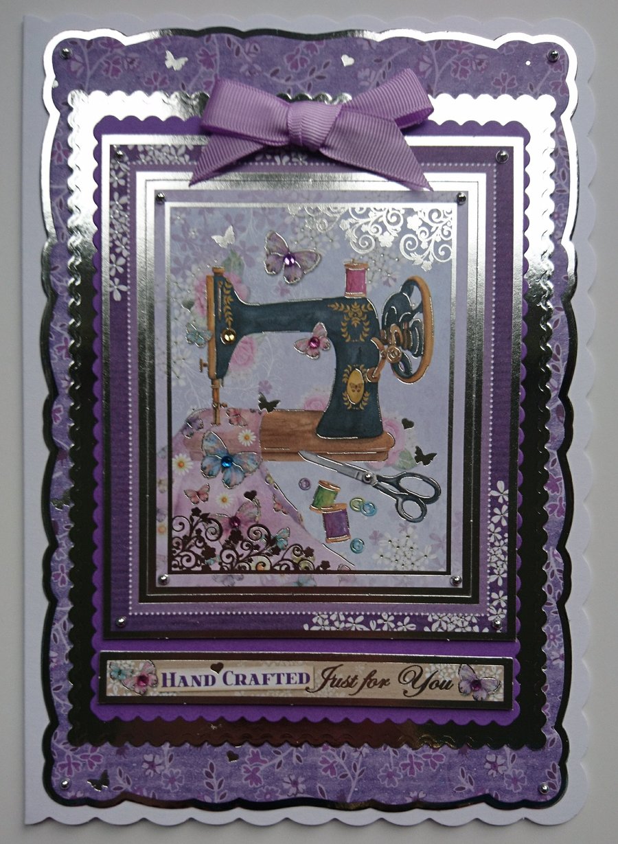 Birthday Card Vintage Sewing Machine Handcrafted Just for You 3D Luxury Handmade