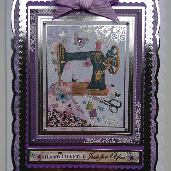 Birthday Card Vintage Sewing Machine Handcrafted Just for You 3D Luxury Handmade