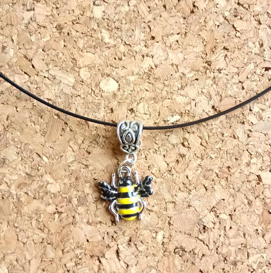 Enamel Bee on a Wire Necklace