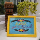 'Hold You Hard' Hand Embroidered Floral Framed Wall Art – 6x4 Inch Vintage Phot