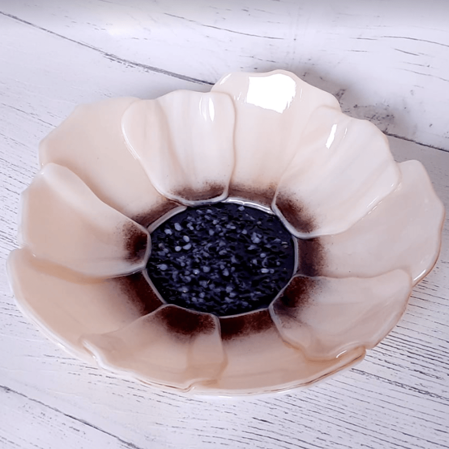 Fused glass flower dish, pale pink