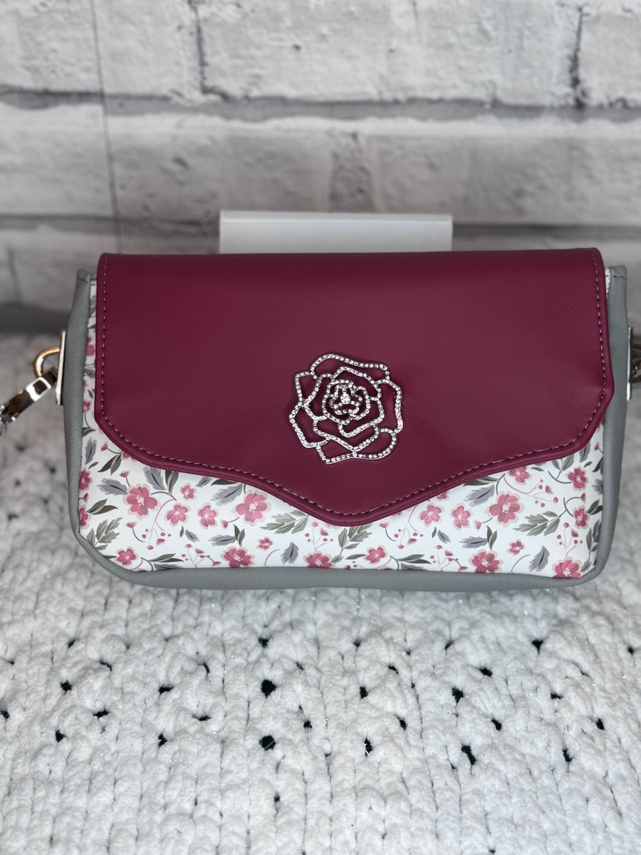 Super cute small burgundy and grey crossbody bag